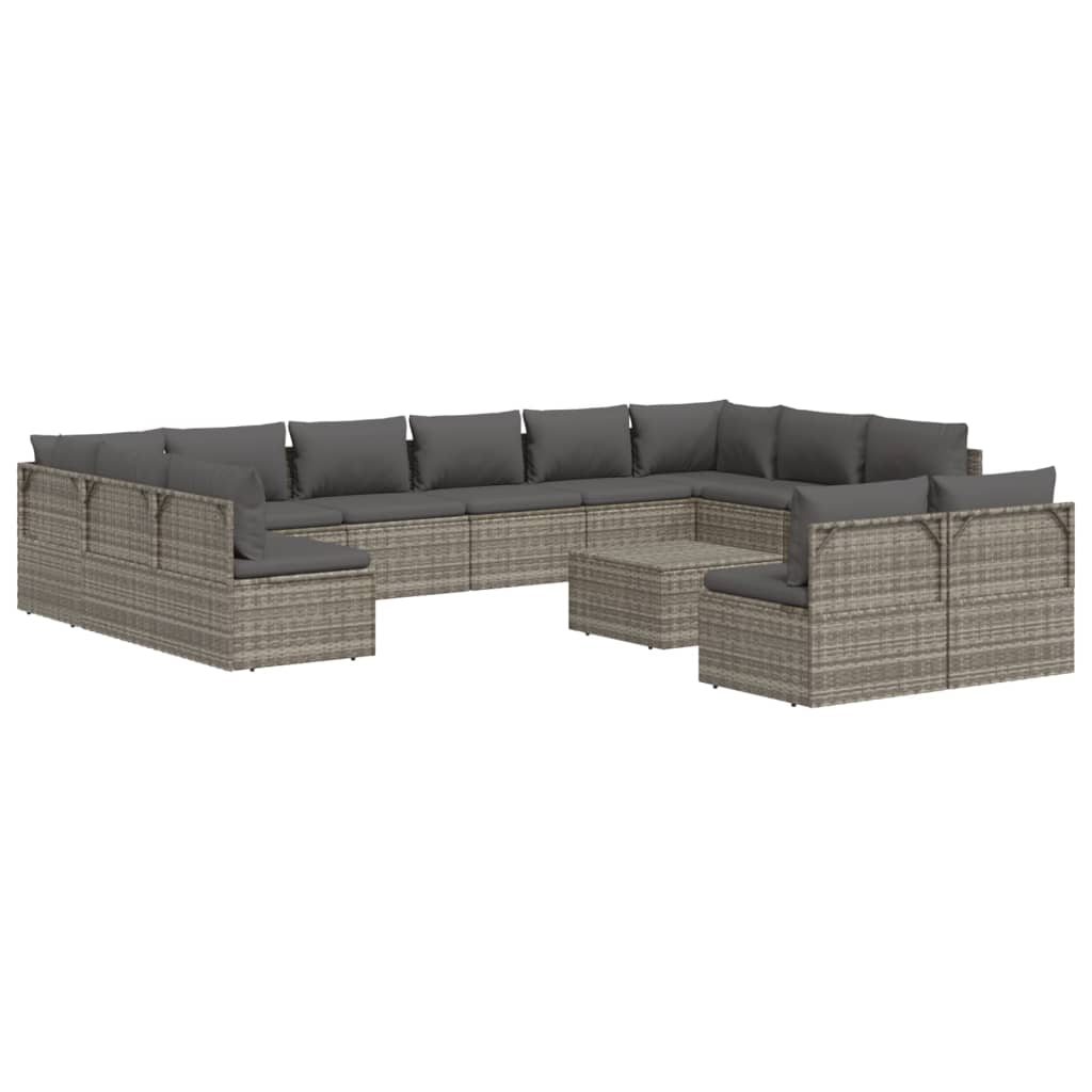 vidaXL 13 Piece Patio Lounge Set with Cushions Gray Poly Rattan-4