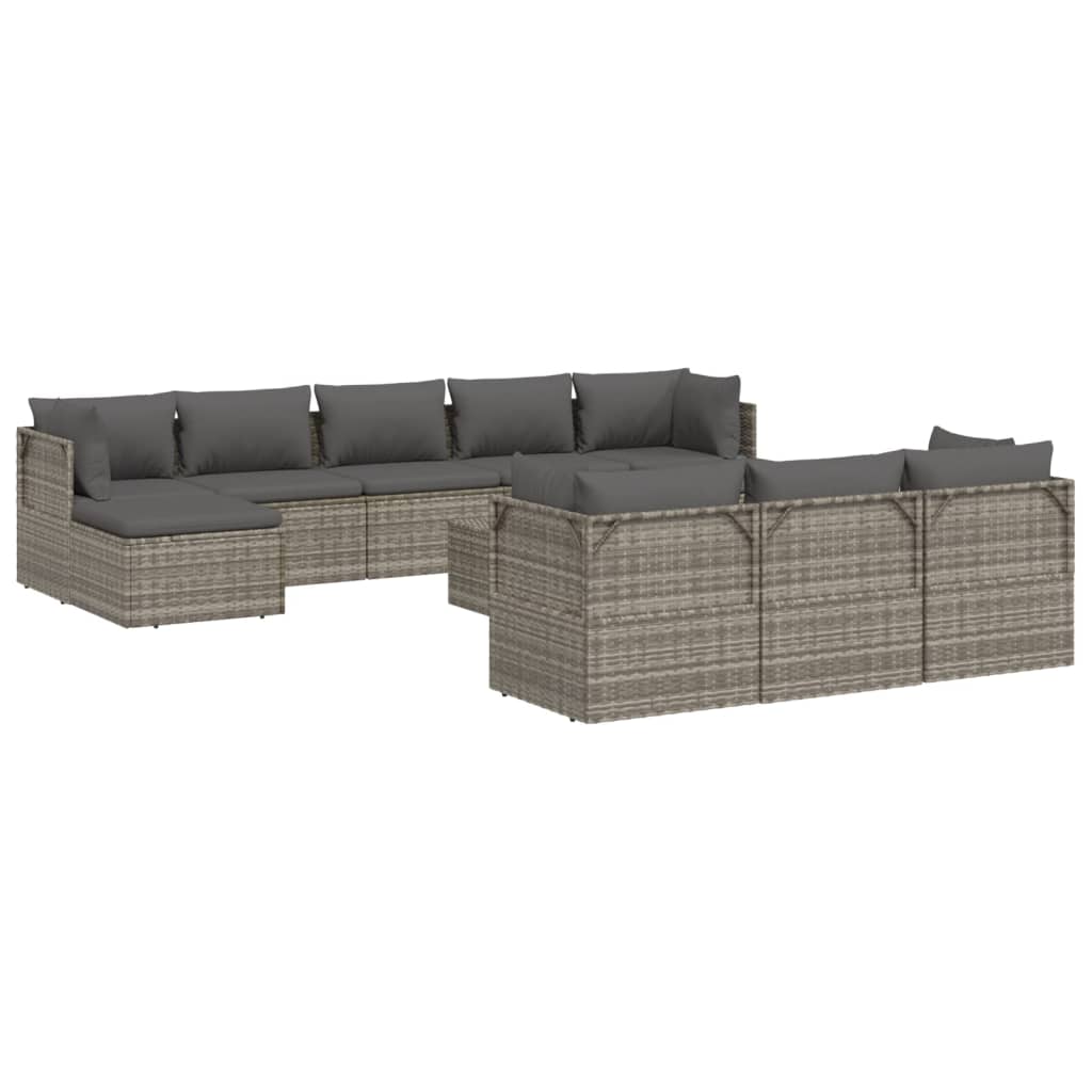 vidaXL 11 Piece Patio Lounge Set with Cushions Gray Poly Rattan-3