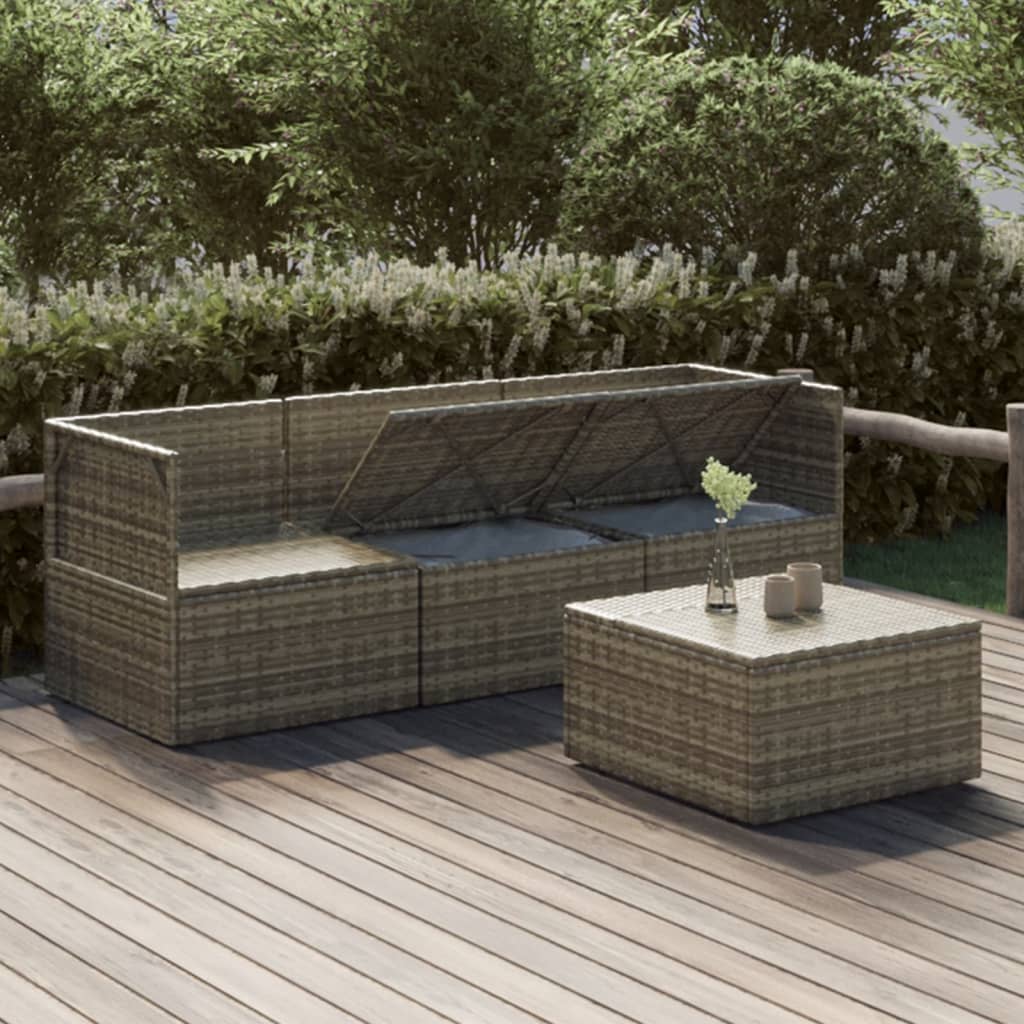 vidaXL 4 Piece Patio Lounge Set with Cushions Gray Poly Rattan-1