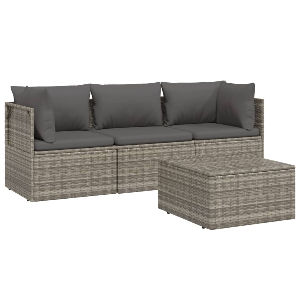 vidaXL 4 Piece Patio Lounge Set with Cushions Gray Poly Rattan-4