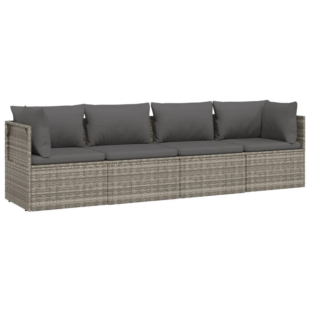 vidaXL 4 Piece Patio Lounge Set with Cushions Gray Poly Rattan-3