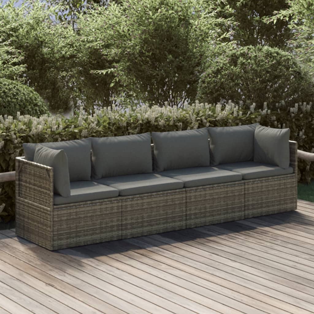 vidaXL 4 Piece Patio Lounge Set with Cushions Gray Poly Rattan-0