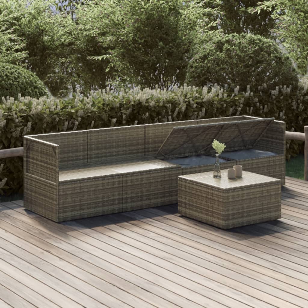 vidaXL 5 Piece Patio Lounge Set with Cushions Gray Poly Rattan-1