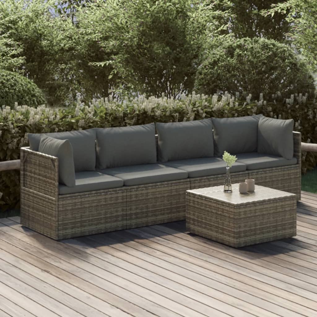 vidaXL 5 Piece Patio Lounge Set with Cushions Gray Poly Rattan-0