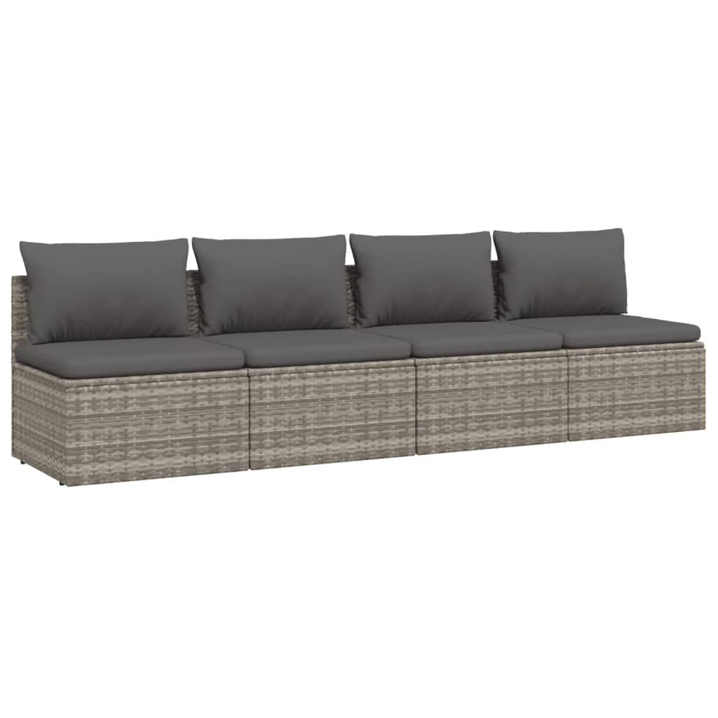 vidaXL 4 Piece Patio Lounge Set with Cushions Gray Poly Rattan-4