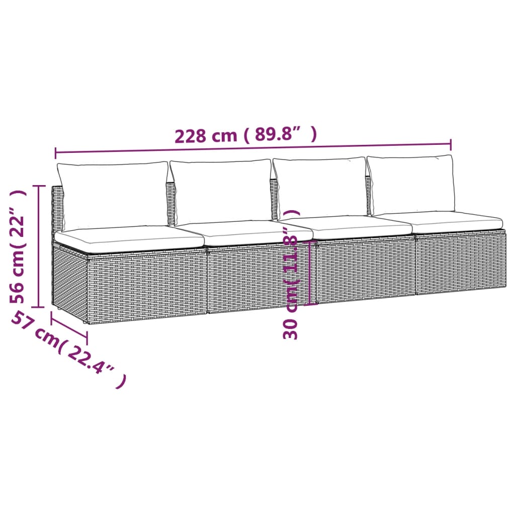 vidaXL 4 Piece Patio Lounge Set with Cushions Gray Poly Rattan-3