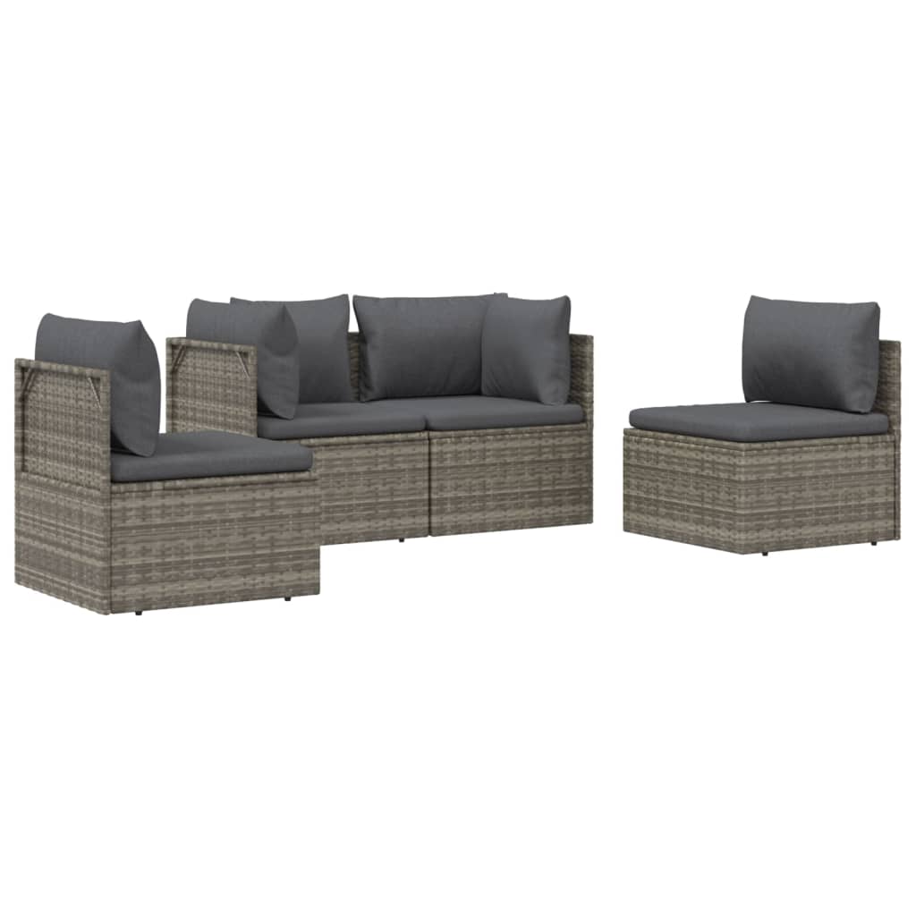 vidaXL 4 Piece Patio Lounge Set with Cushions Gray Poly Rattan-4