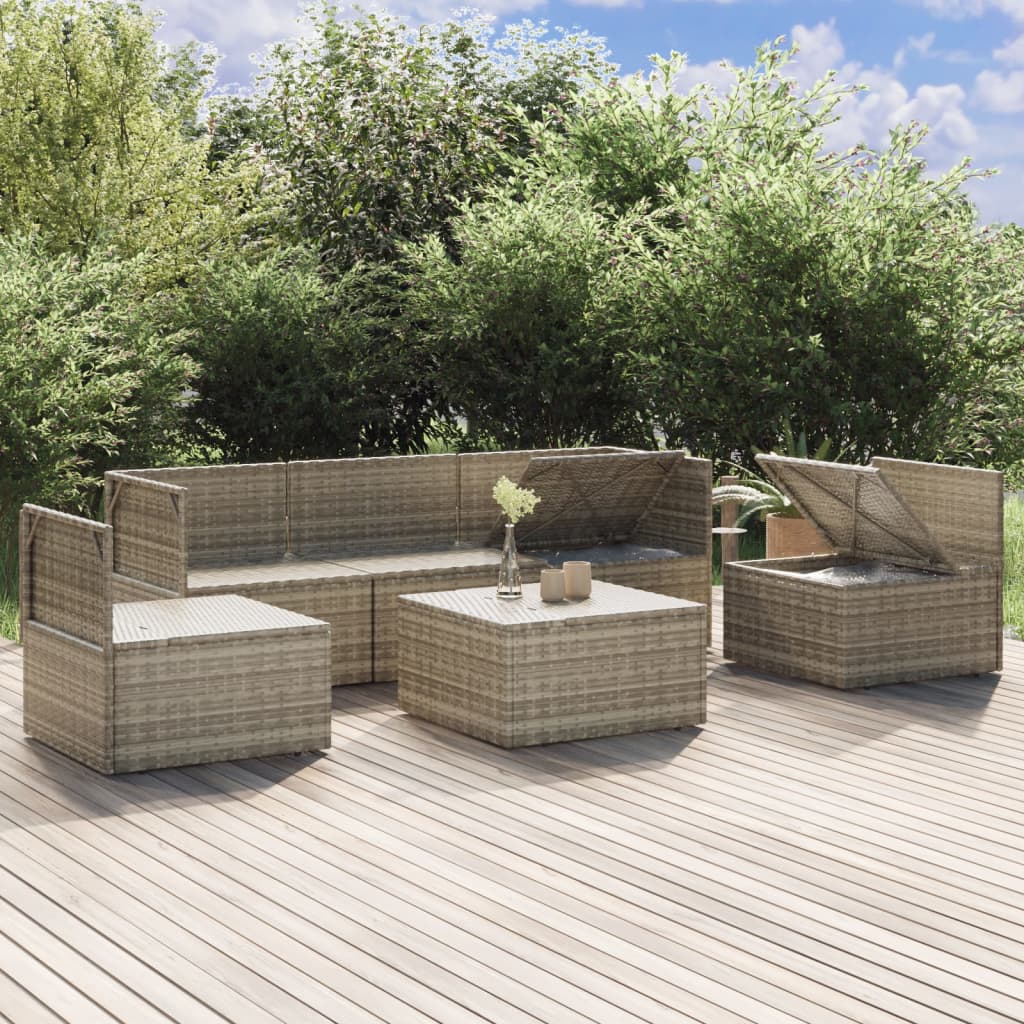 vidaXL 6 Piece Patio Lounge Set with Cushions Gray Poly Rattan-1