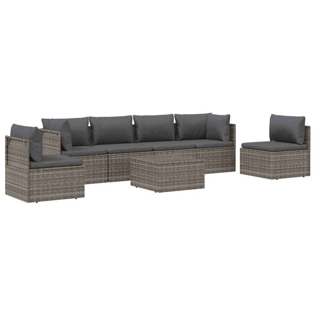 vidaXL 7 Piece Patio Lounge Set with Cushions Gray Poly Rattan-5