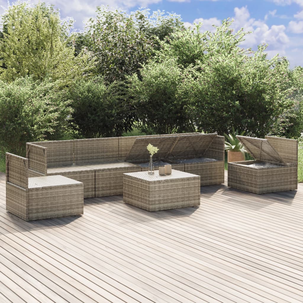 vidaXL 7 Piece Patio Lounge Set with Cushions Gray Poly Rattan-2