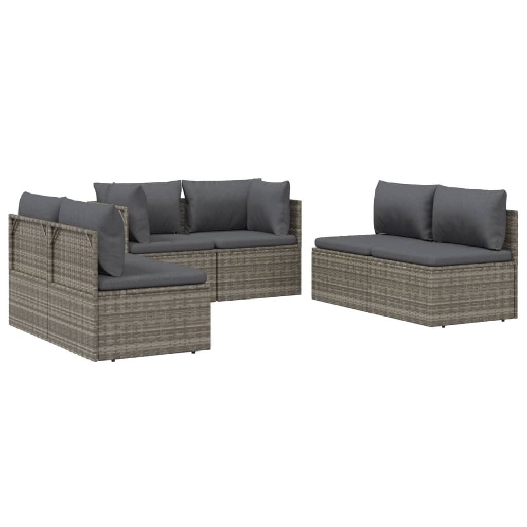 vidaXL 6 Piece Patio Lounge Set with Cushions Gray Poly Rattan-4