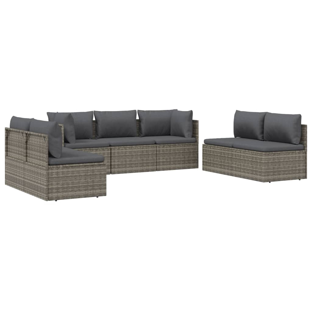 vidaXL 7 Piece Patio Lounge Set with Cushions Gray Poly Rattan-4