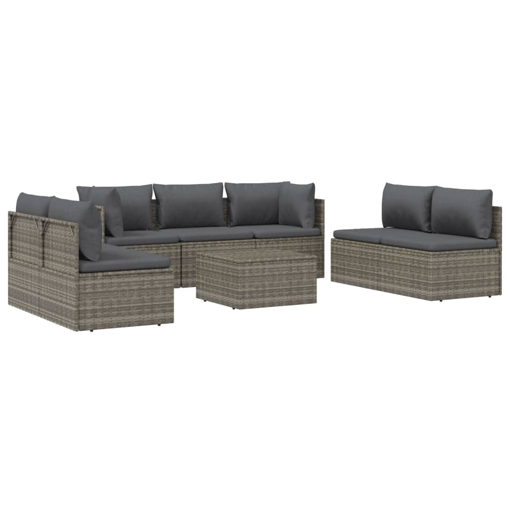 vidaXL 8 Piece Patio Lounge Set with Cushions Gray Poly Rattan-5