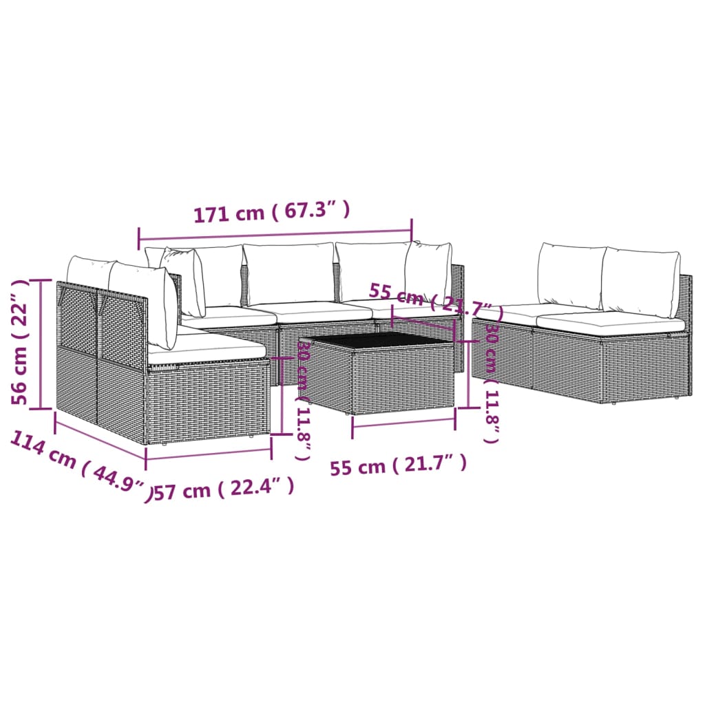 vidaXL 8 Piece Patio Lounge Set with Cushions Gray Poly Rattan-4