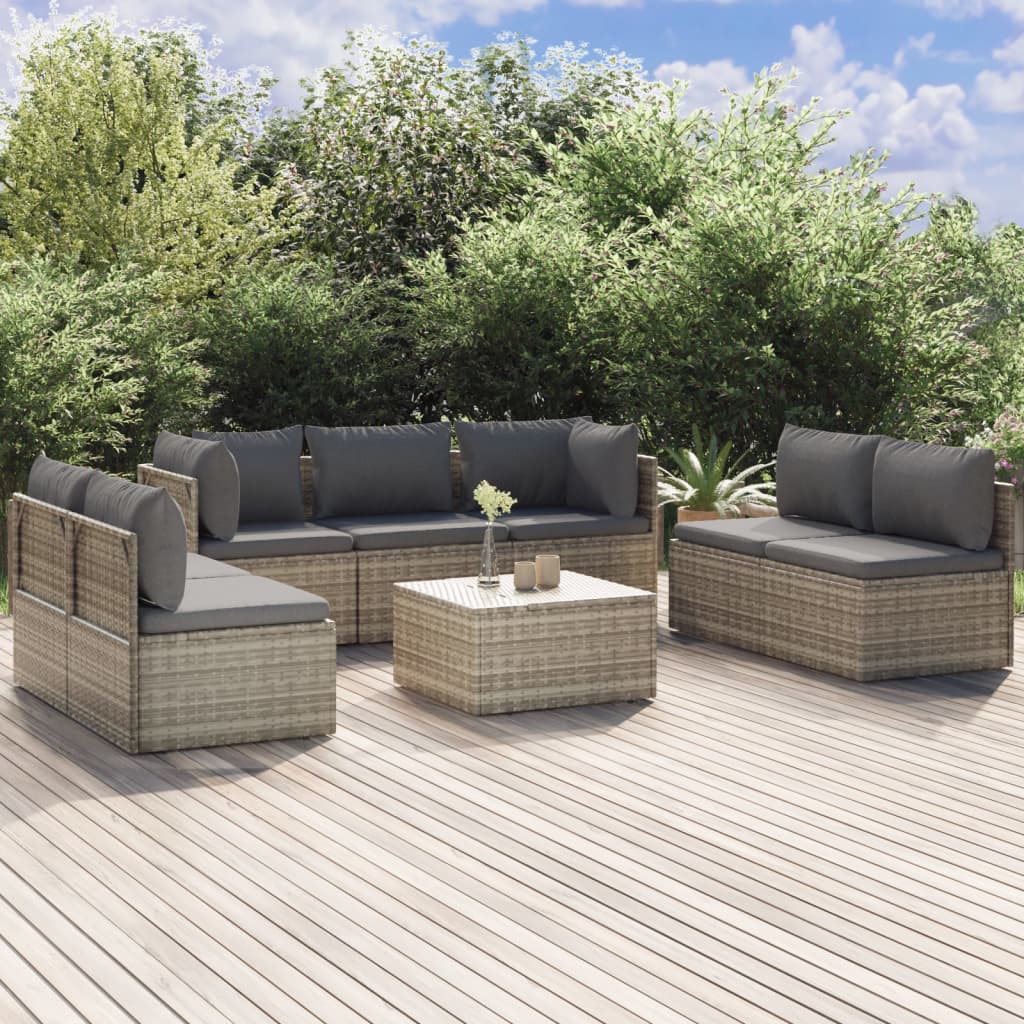 vidaXL 8 Piece Patio Lounge Set with Cushions Gray Poly Rattan-1