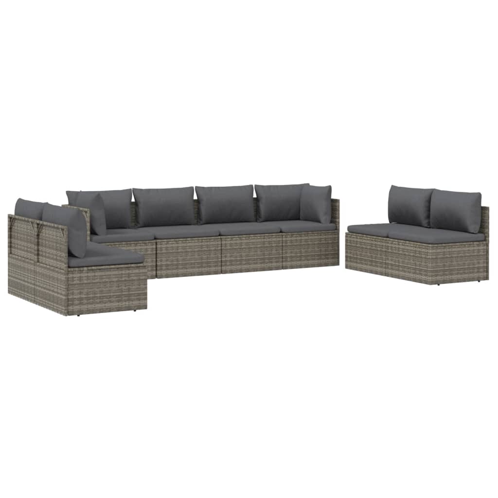 vidaXL 8 Piece Patio Lounge Set with Cushions Gray Poly Rattan-3