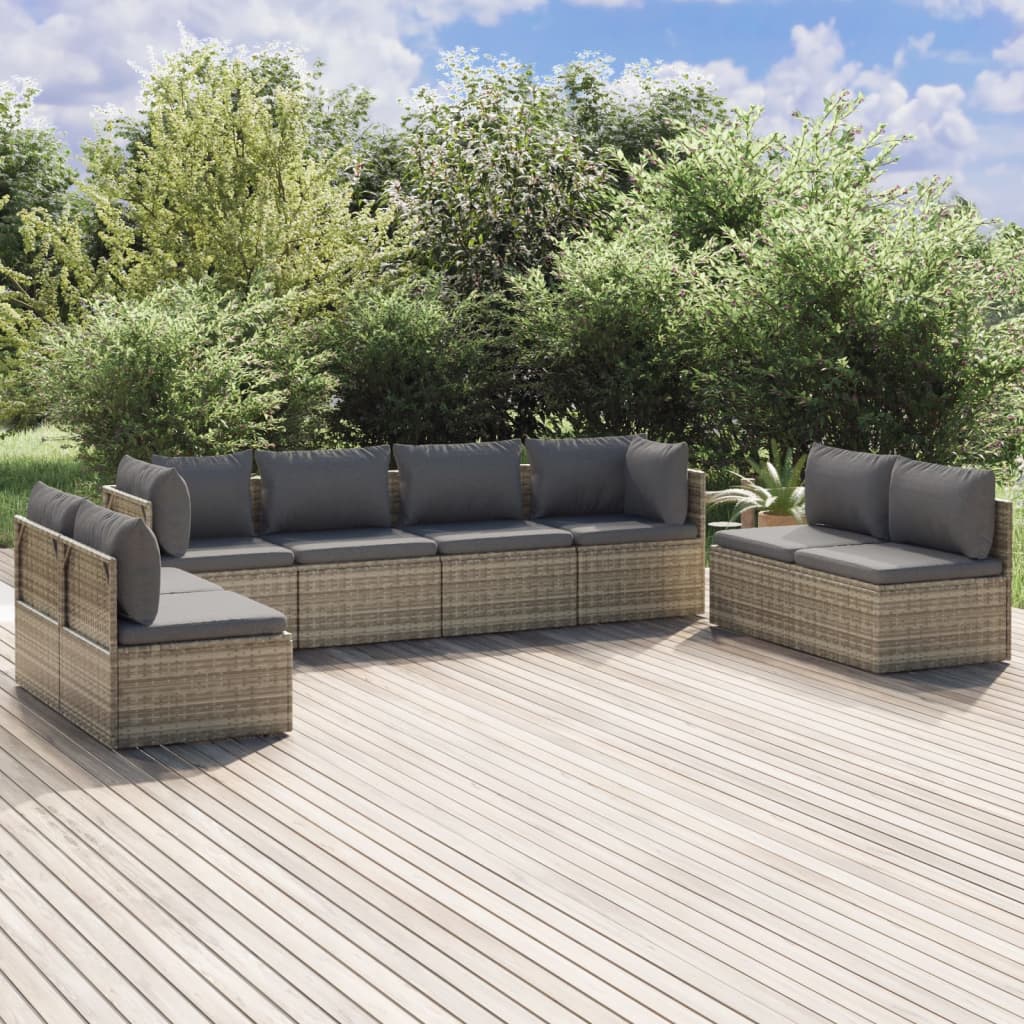 vidaXL 8 Piece Patio Lounge Set with Cushions Gray Poly Rattan-0