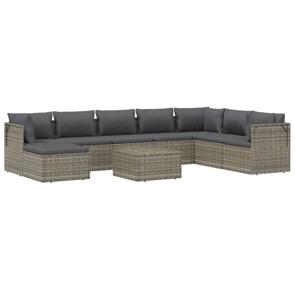 vidaXL 9 Piece Patio Lounge Set with Cushions Gray Poly Rattan-3