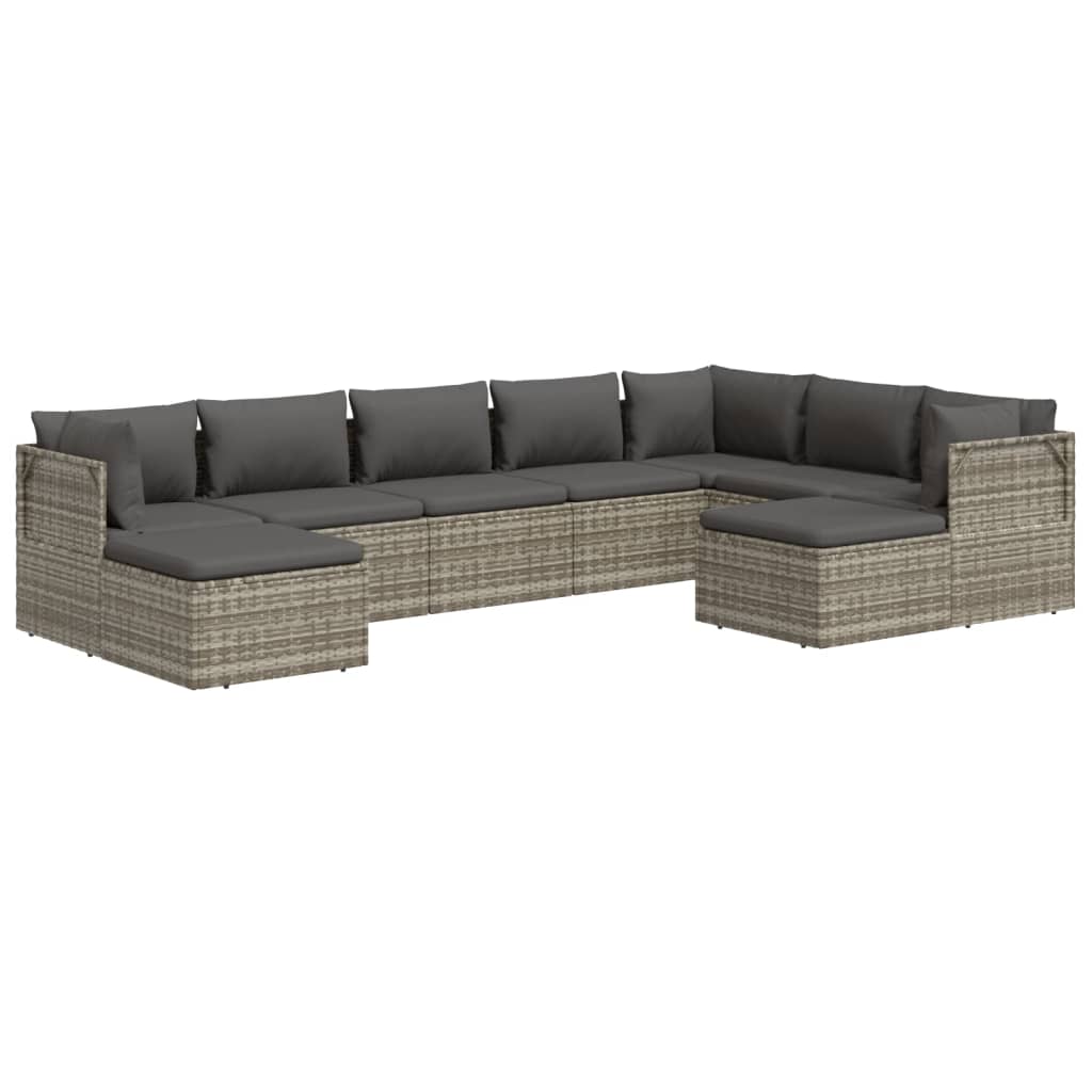 vidaXL 9 Piece Patio Lounge Set with Cushions Gray Poly Rattan-3