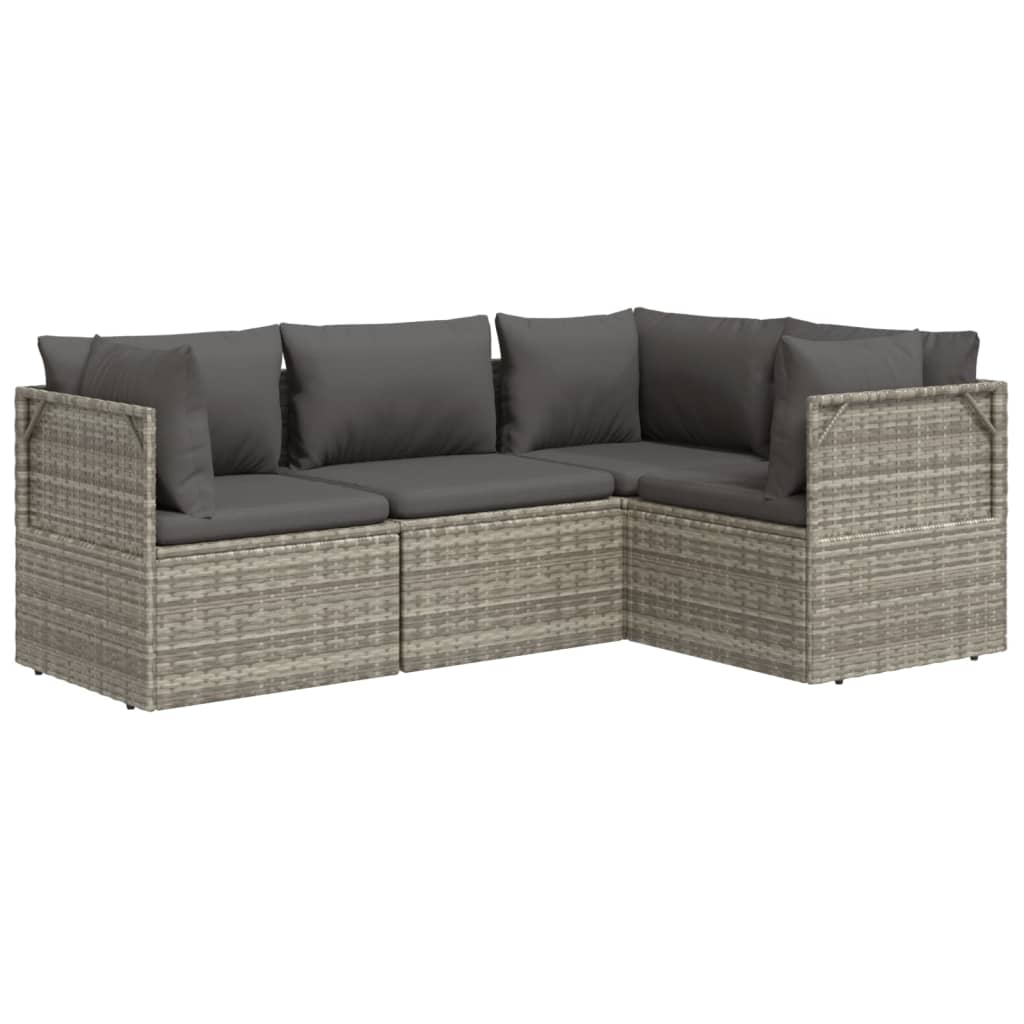 vidaXL 4 Piece Patio Lounge Set with Cushions Gray Poly Rattan-3