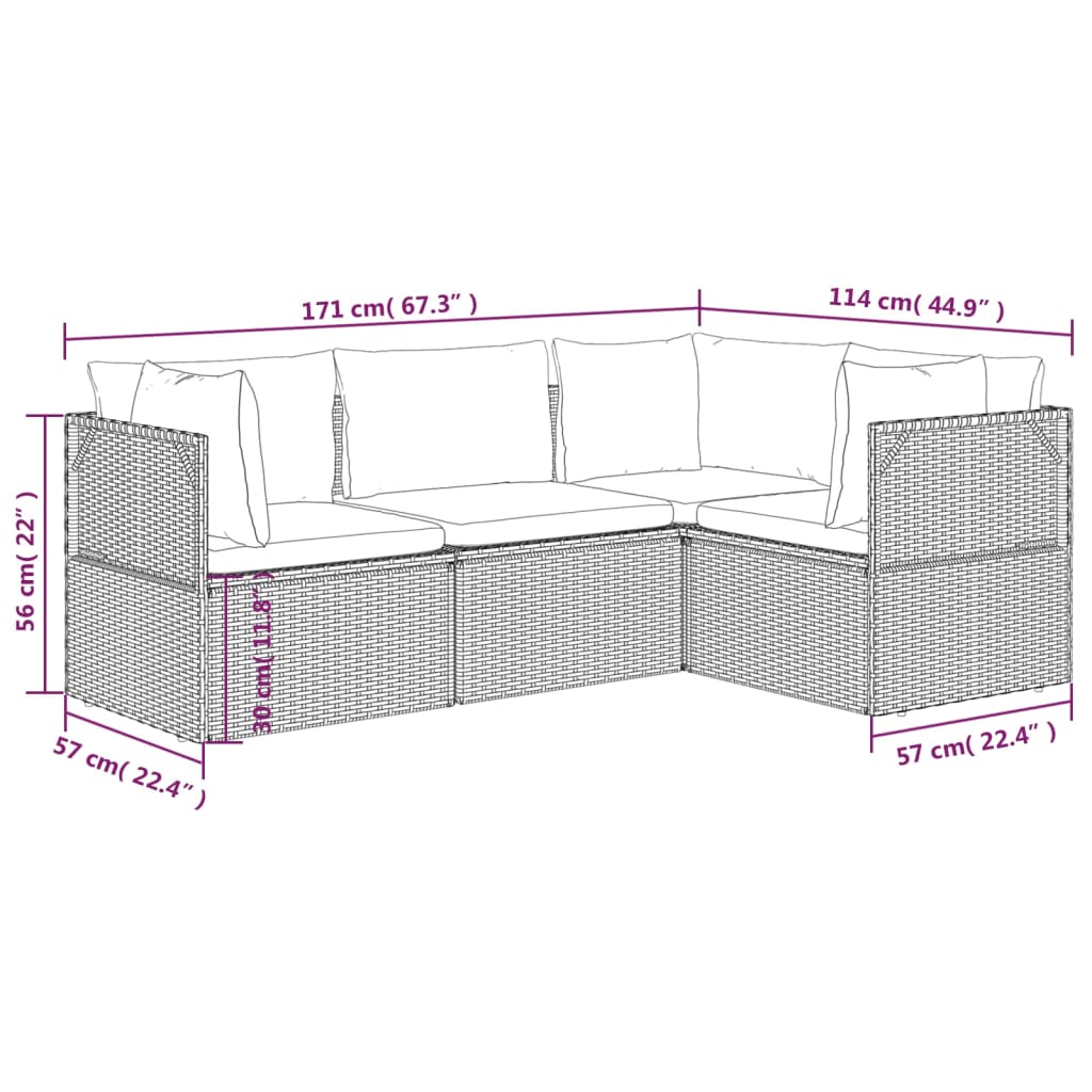 vidaXL 4 Piece Patio Lounge Set with Cushions Gray Poly Rattan-9