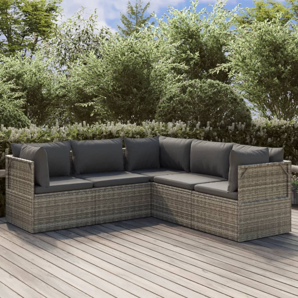 vidaXL 5 Piece Patio Lounge Set with Cushions Gray Poly Rattan-0