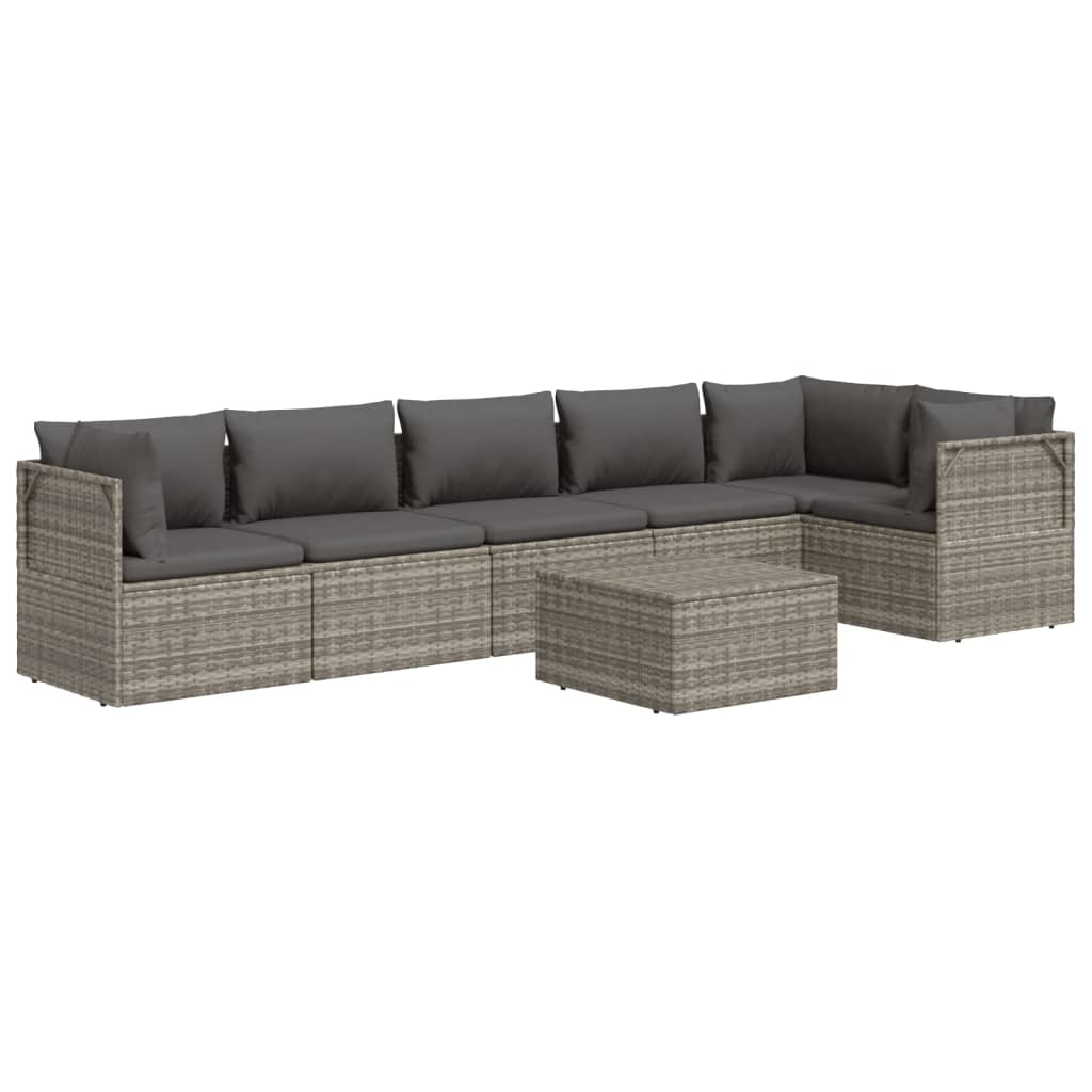 vidaXL 7 Piece Patio Lounge Set with Cushions Gray Poly Rattan-4