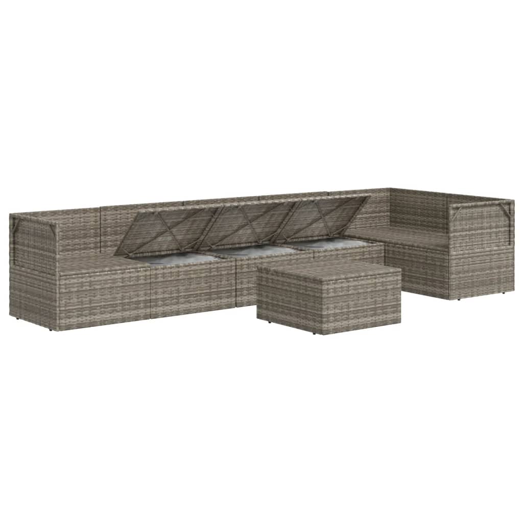 vidaXL 7 Piece Patio Lounge Set with Cushions Gray Poly Rattan-5