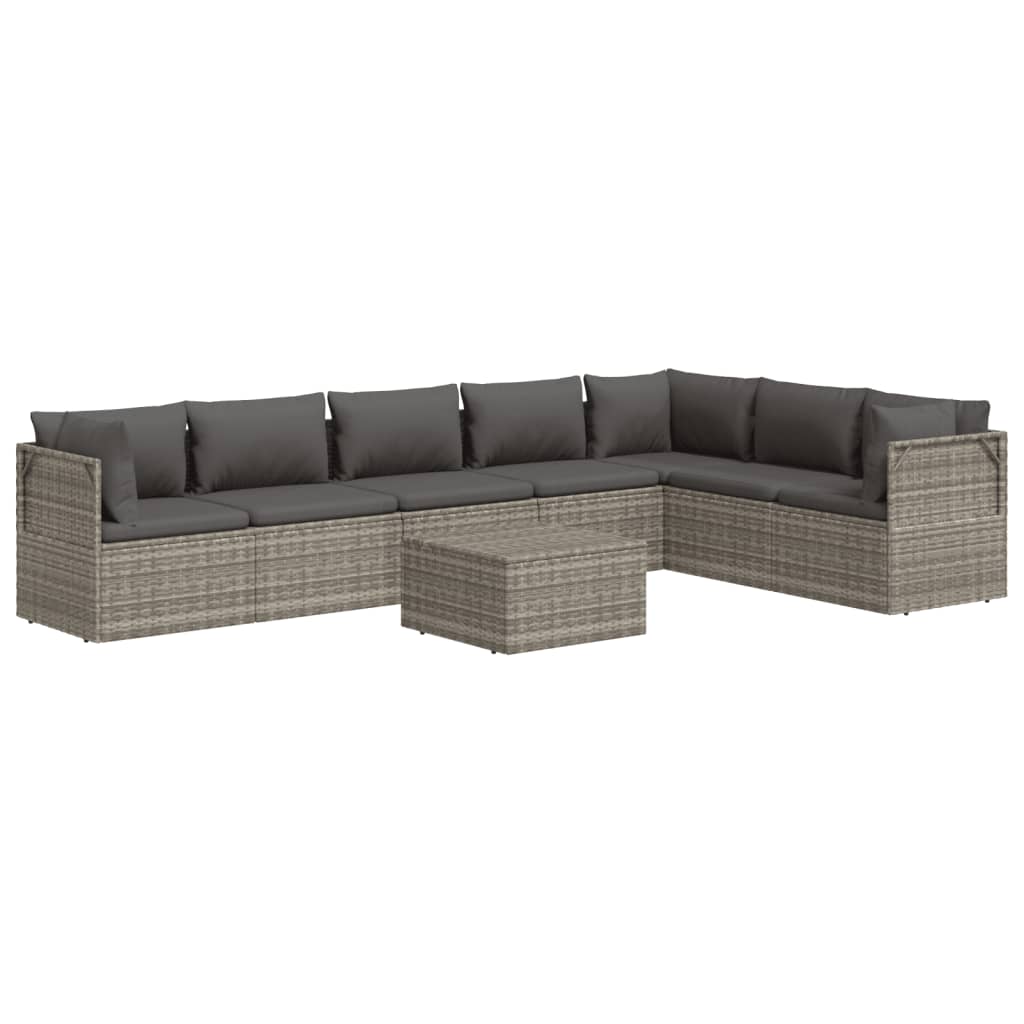 vidaXL 8 Piece Patio Lounge Set with Cushions Gray Poly Rattan-4