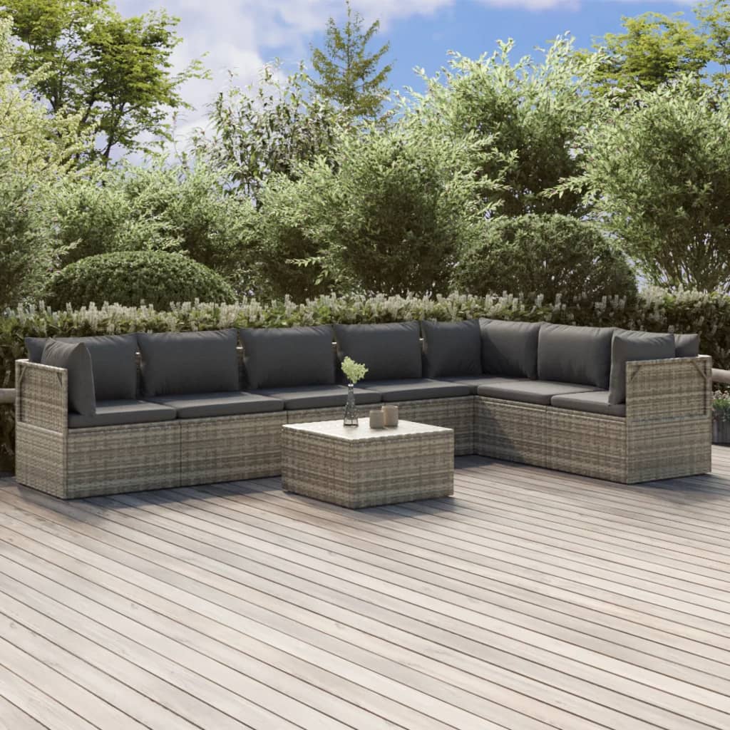 vidaXL 8 Piece Patio Lounge Set with Cushions Gray Poly Rattan-0