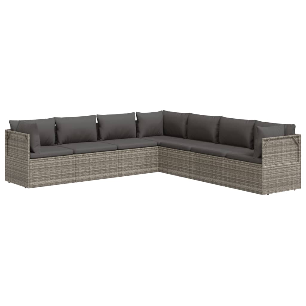 vidaXL 7 Piece Patio Lounge Set with Cushions Gray Poly Rattan-4