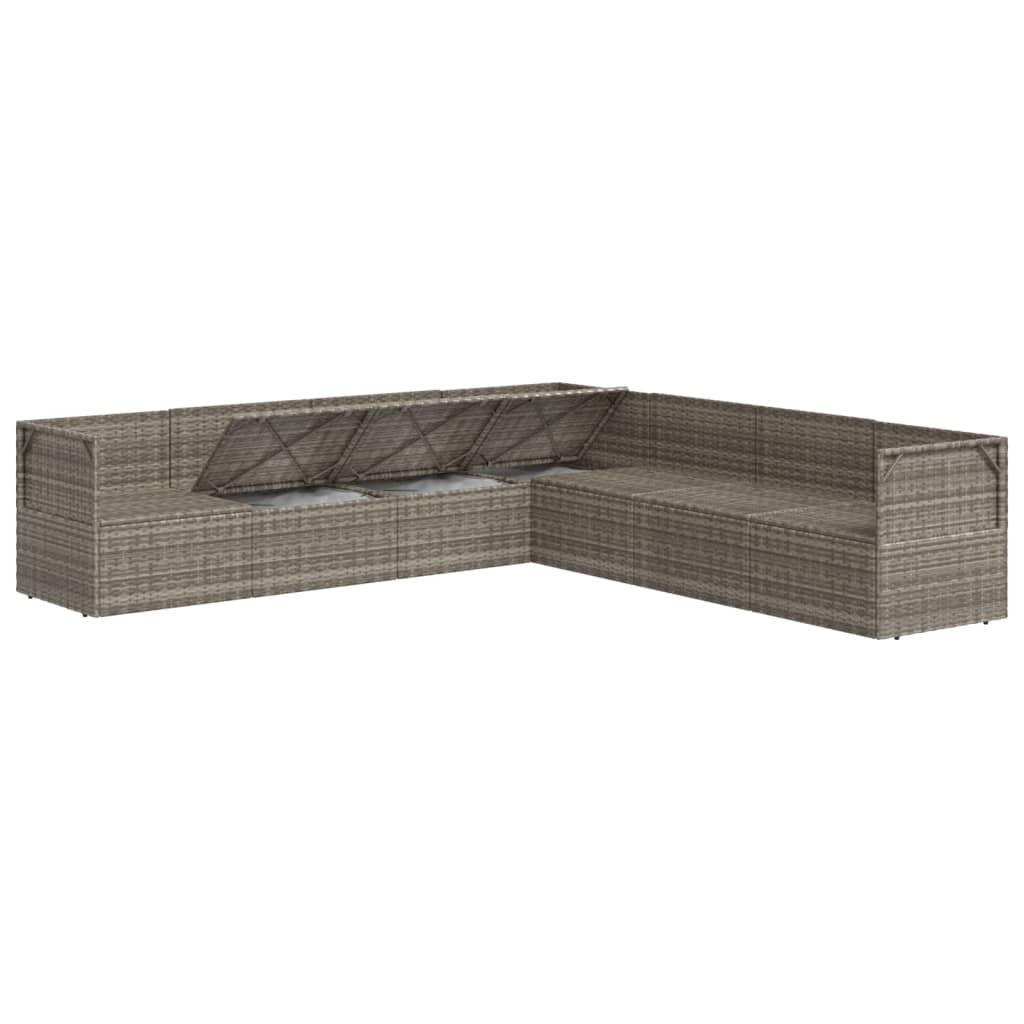 vidaXL 7 Piece Patio Lounge Set with Cushions Gray Poly Rattan-5