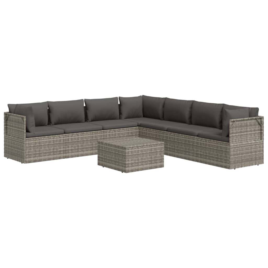 vidaXL 8 Piece Patio Lounge Set with Cushions Gray Poly Rattan-4