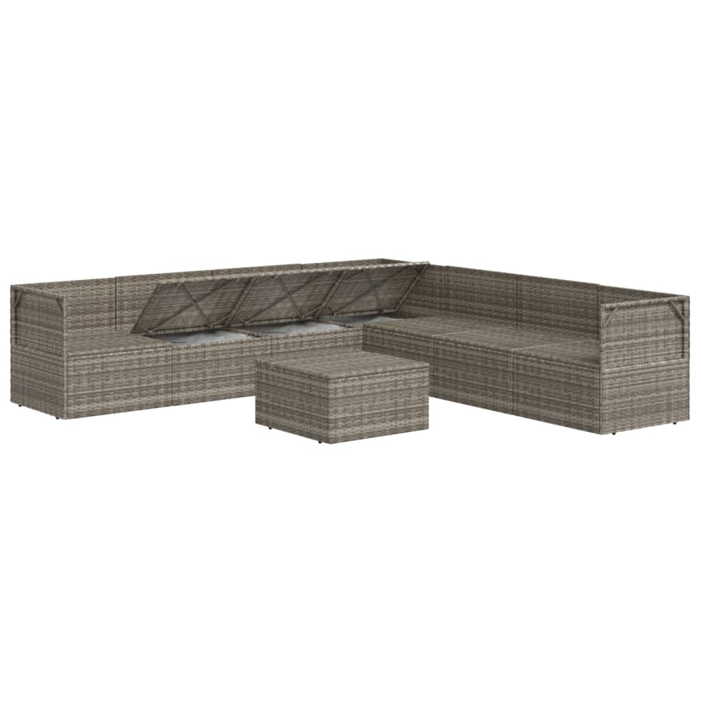 vidaXL 8 Piece Patio Lounge Set with Cushions Gray Poly Rattan-5