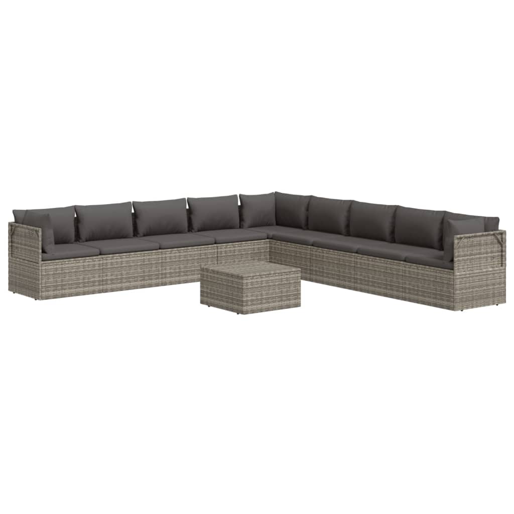 vidaXL 10 Piece Patio Lounge Set with Cushions Gray Poly Rattan-4