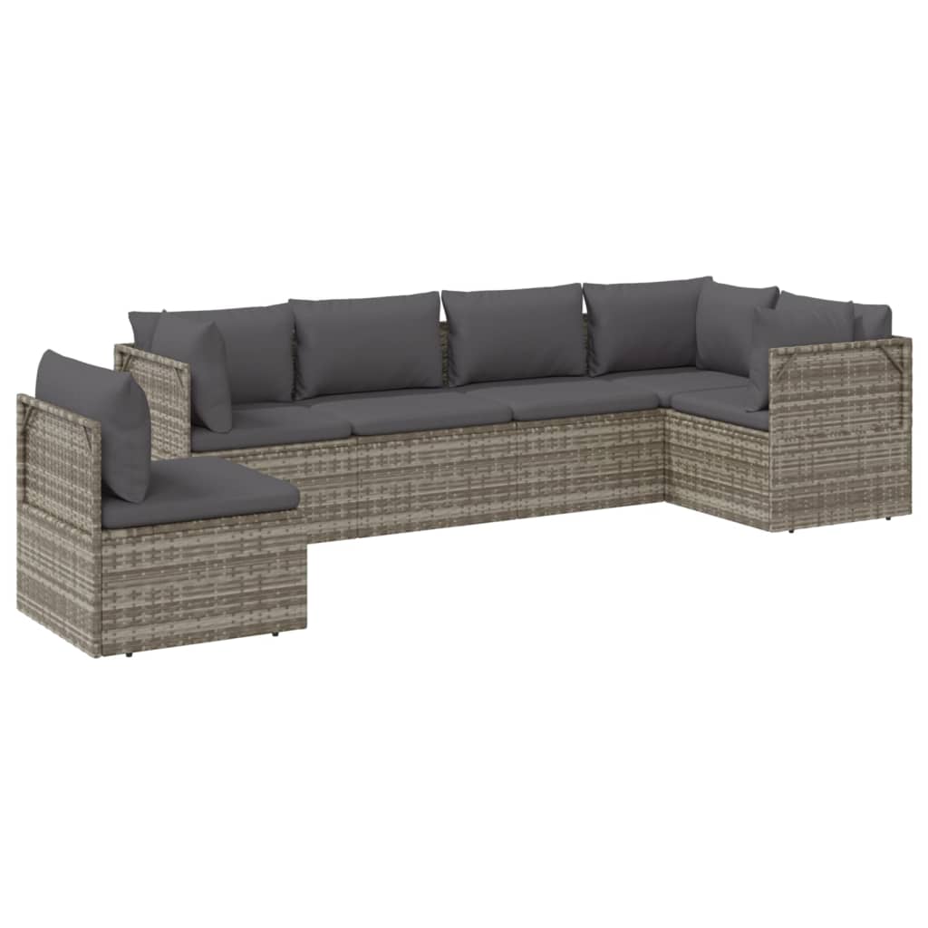 vidaXL 6 Piece Patio Lounge Set with Cushions Gray Poly Rattan-4