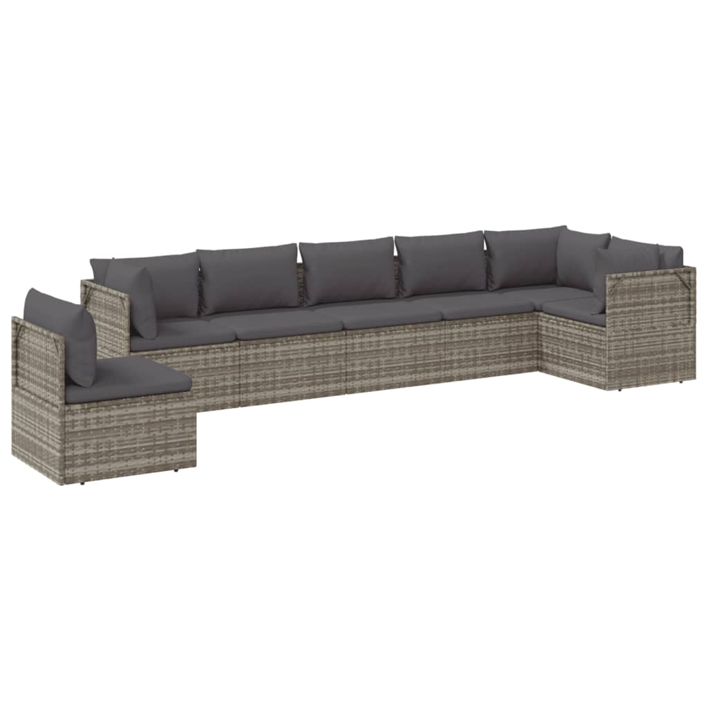 vidaXL 7 Piece Patio Lounge Set with Cushions Gray Poly Rattan-3