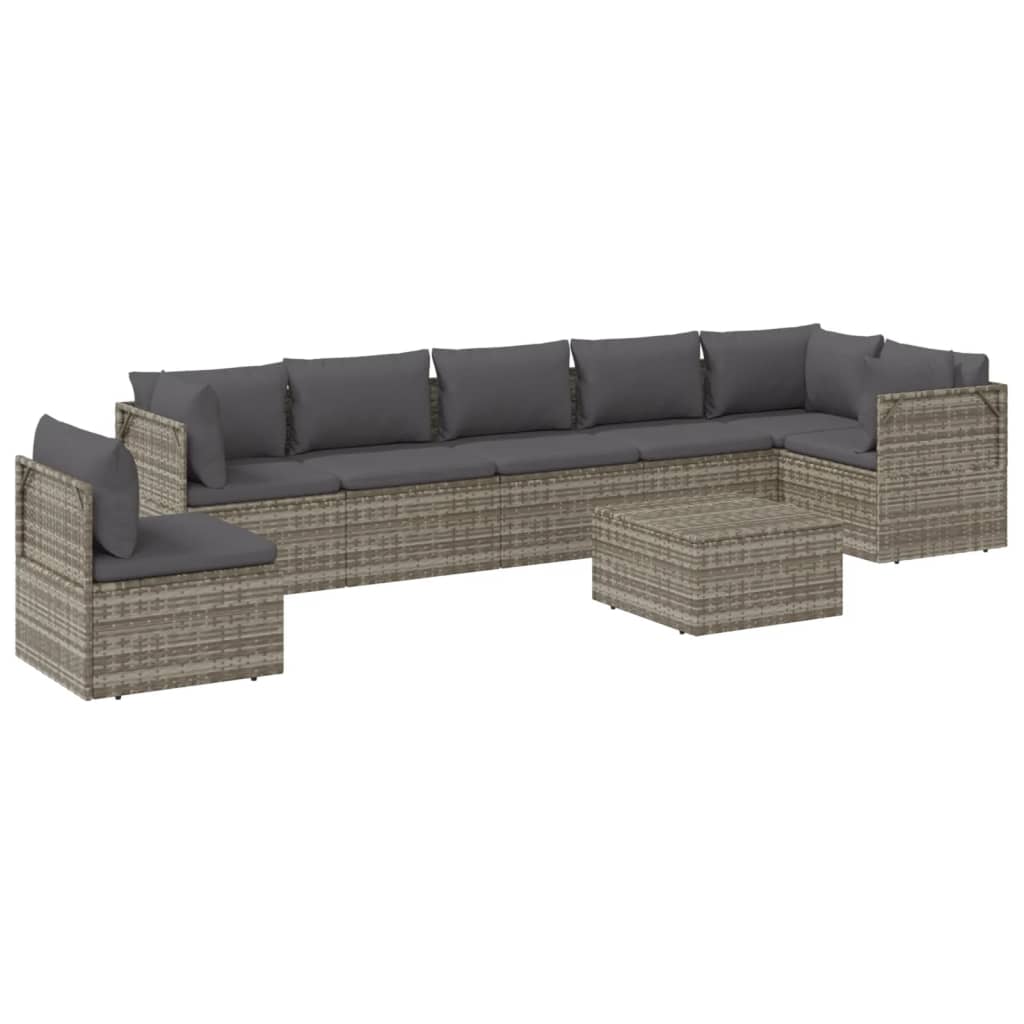 vidaXL 8 Piece Patio Lounge Set with Cushions Gray Poly Rattan-3