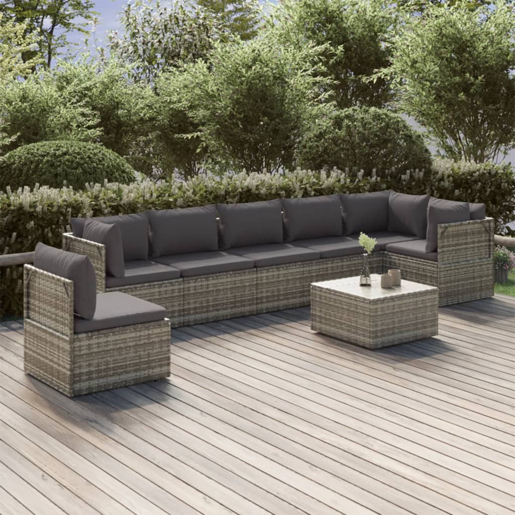 vidaXL 8 Piece Patio Lounge Set with Cushions Gray Poly Rattan-0