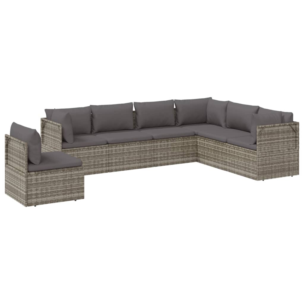 vidaXL 7 Piece Patio Lounge Set with Cushions Gray Poly Rattan-3