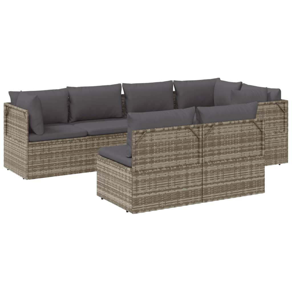 vidaXL 7 Piece Patio Lounge Set with Cushions Gray Poly Rattan-5