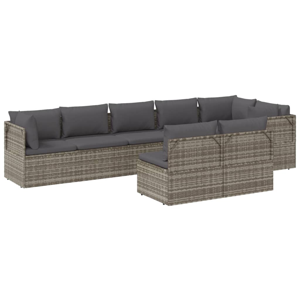 vidaXL 8 Piece Patio Lounge Set with Cushions Gray Poly Rattan-4