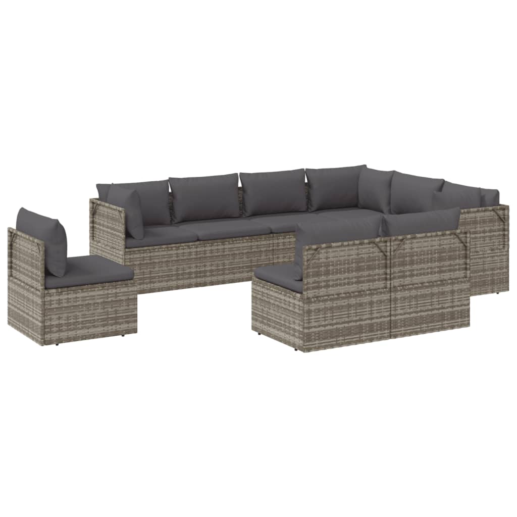 vidaXL 9 Piece Patio Lounge Set with Cushions Gray Poly Rattan-4