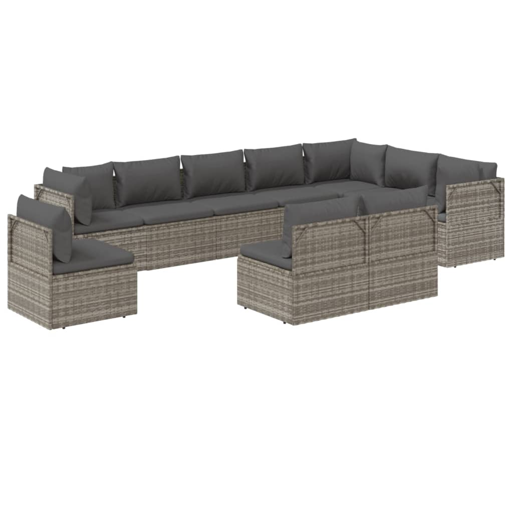 vidaXL 10 Piece Patio Lounge Set with Cushions Gray Poly Rattan-4