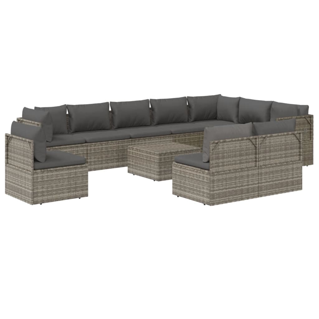 vidaXL 11 Piece Patio Lounge Set with Cushions Gray Poly Rattan-4