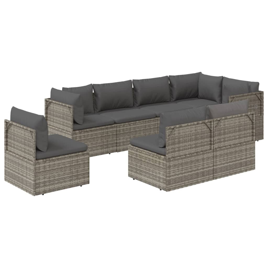 vidaXL 8 Piece Patio Lounge Set with Cushions Gray Poly Rattan-4