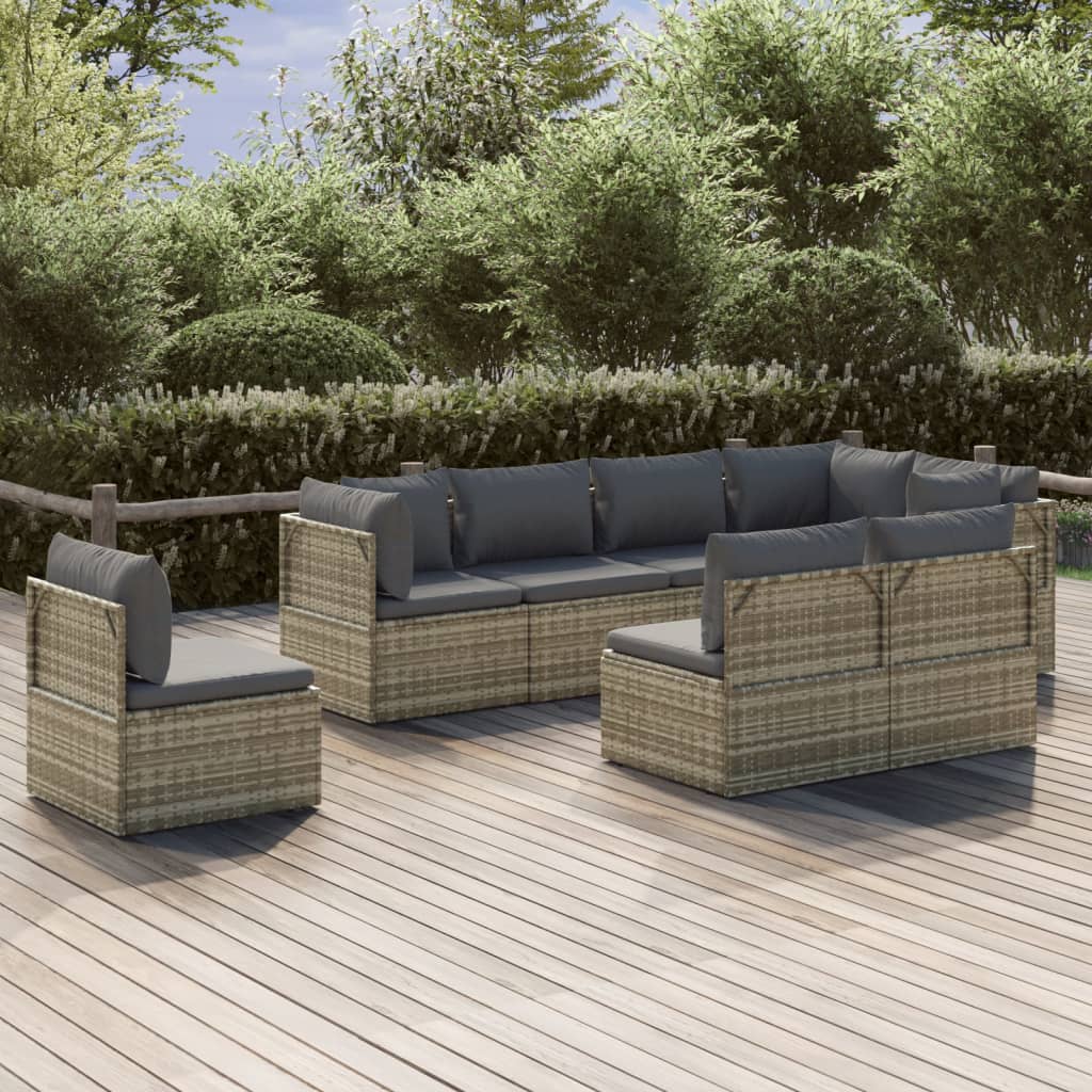 vidaXL 8 Piece Patio Lounge Set with Cushions Gray Poly Rattan-0