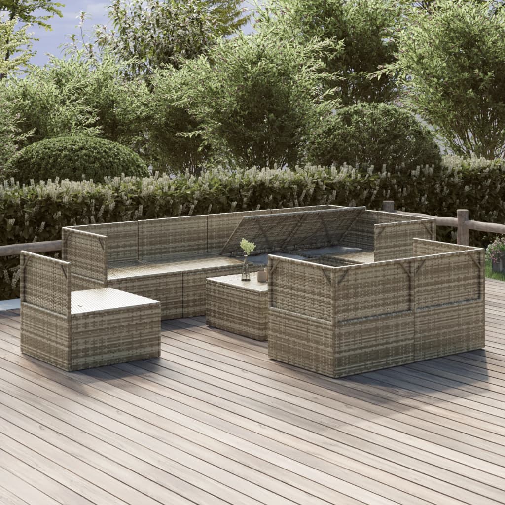 vidaXL 9 Piece Patio Lounge Set with Cushions Gray Poly Rattan-1