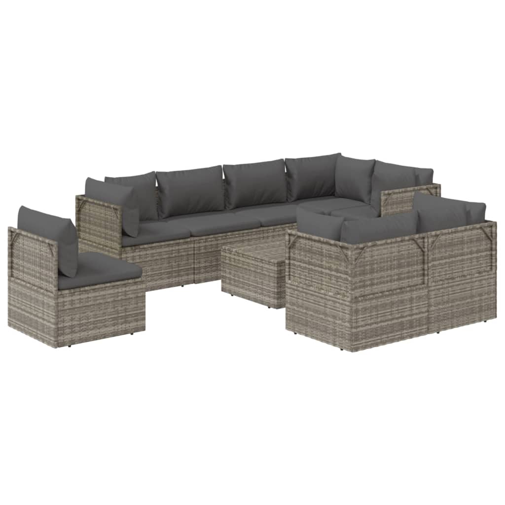 vidaXL 9 Piece Patio Lounge Set with Cushions Gray Poly Rattan-4