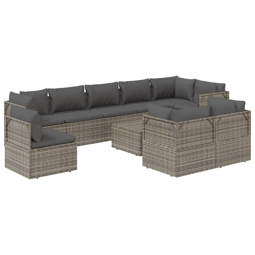 vidaXL 10 Piece Patio Lounge Set with Cushions Gray Poly Rattan-4